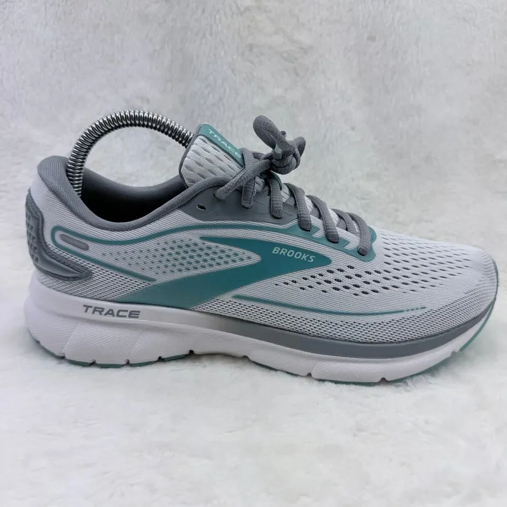Brooks Trace 2 Womens Running Shoes White Grey Blue Size 8.5 Athletic Shoe
